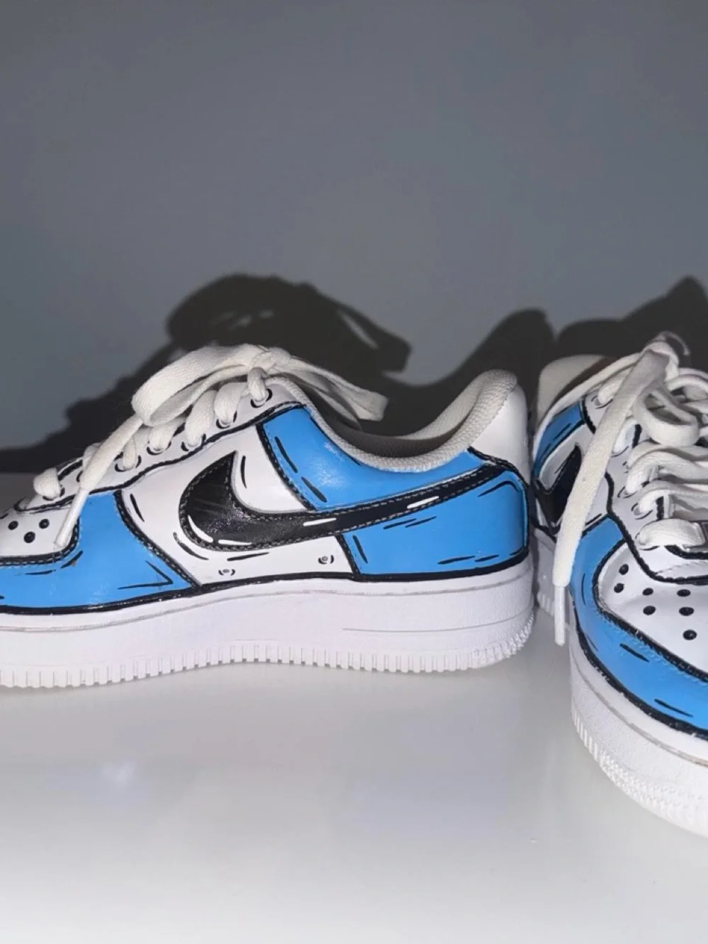 Nike Air Force 1 Custom Cartoon Sneakers Blue Black White 3.5 Youth / Women’s 5